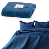 AmeliaHome Sprei 170x270 cm donkerblauw bedsprei dubbelzijdig reliëf mat satijn Carmen