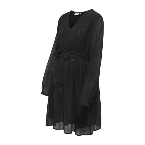 ONLY MATERNITY ONLY - OLMSTAR LIFE L/S GLITTER DRESS WVN - Dames - Mini jurk - L - Zwart - Polyester