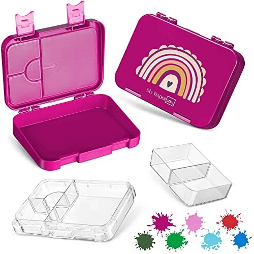 My Vesperbox My Vesperbox: lunchbox voor kinderen; met 4 + 2 compartimenten; extreem sterke broodtrommel; ideaal voor de kinderopvang en op school (paars, regenboog)