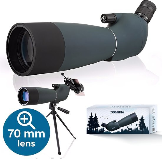 Zoomble Zoomble® Spotting Scope - 25x75 Zoom - Met Draagzak, Tripod & Telefoonhouder - 70 mm Lens - Voor Vogelspotten, Natuur, Outdoor & Jagen - Monoculair - Monokijker