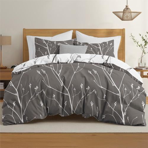 Dreamzie dekbedovertrek 240 x 260 cm met 2 kussenslopen 65x65 cm, grijs wit abstract patroon, 240x260 beddenset met ritssluiting, tweepersoonsbedlinnen, Oeko TEX