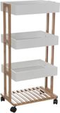 5five Doucherekje/badkamerrekje/trolley - bamboe/wit - 4 lagen - 40 x 30 x 87 cm