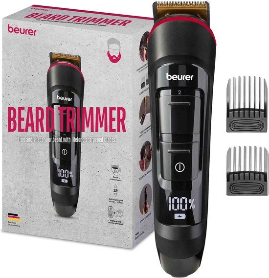 Beurer MN4X Baardtrimmer - 2 Opzetkammen - 12 Scheerlengtes - 90 min. Gebruiksduur