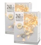 Merkloos Kerstverlichting - 2x - LED lichtsnoer - transparant - 240 lampjes - warm wit - voor binnen en buiten