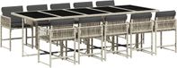 vidaXL Ensemble de jardin 11 pièces avec coussins, polyrotin, gris clair