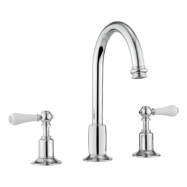 Crosswater Belgravia wastafelkraan hoog 3 gats witte grepen met waste chroom BL135DPC_LV