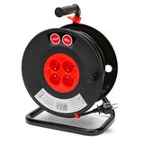 Velamp REEL-FR-40 verlengkabel, 40 m, met kabelhaspel, 4 stopcontacten, 16 A, deel 3G1,5 mm2, zwart en rood