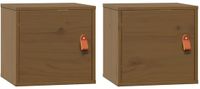 vidaXL Wandkasten 2 st 31,5x30x30 cm massief grenenhout honingbruin