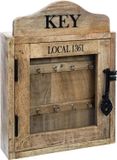 Atmosphera Sleutelkastje - mango hout/glas - naturel - 30 x 9 x 39 cm - Geschikt voor 8 sleutels/sleutelbossen