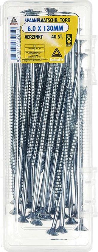 Deltafix Spaanplaatschroef Platkop Torx Verzinkt 6.0 x 130mm 40 Stuks
