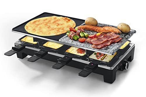 senya SYCK-G092, 4-in-1 raclette, grill, pannenkoeken, 8 personen, anti-aanbaklaag, 1500 W, Chesse & Stone, zwart