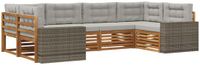 vidaXL Hoek loungeset 6 zitplaatsen Naturel en lichtgrijs Massief Acacia Hout