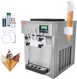 VEVOR Commerciële Ijsmachine, 1800 W, 3 Smaken, Softijsmachine Aanrecht, 2 x 4 Liter Trechter, 2 x 1.8 Liter Cilinder, LCD-scherm, Automatische Reiniging, Voorkoeling