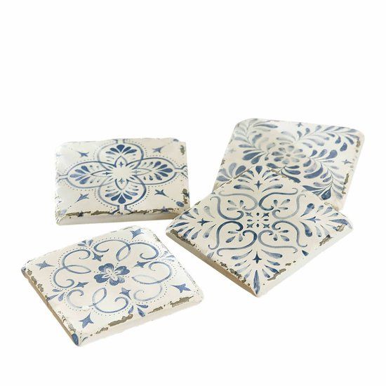 LOBERON Onderzetter set van 4 Évry wit/blauw