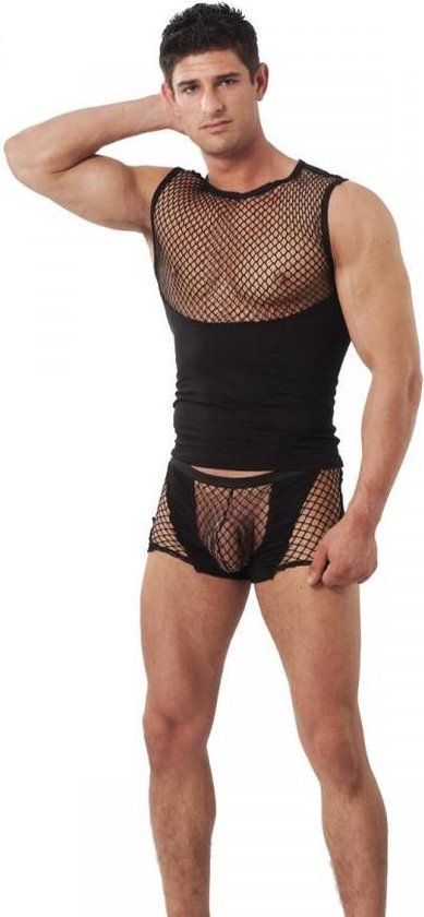 Rimba Amorable - Sexy Herenshirt - Fetish Party - Visnet details - Zwart - M/L