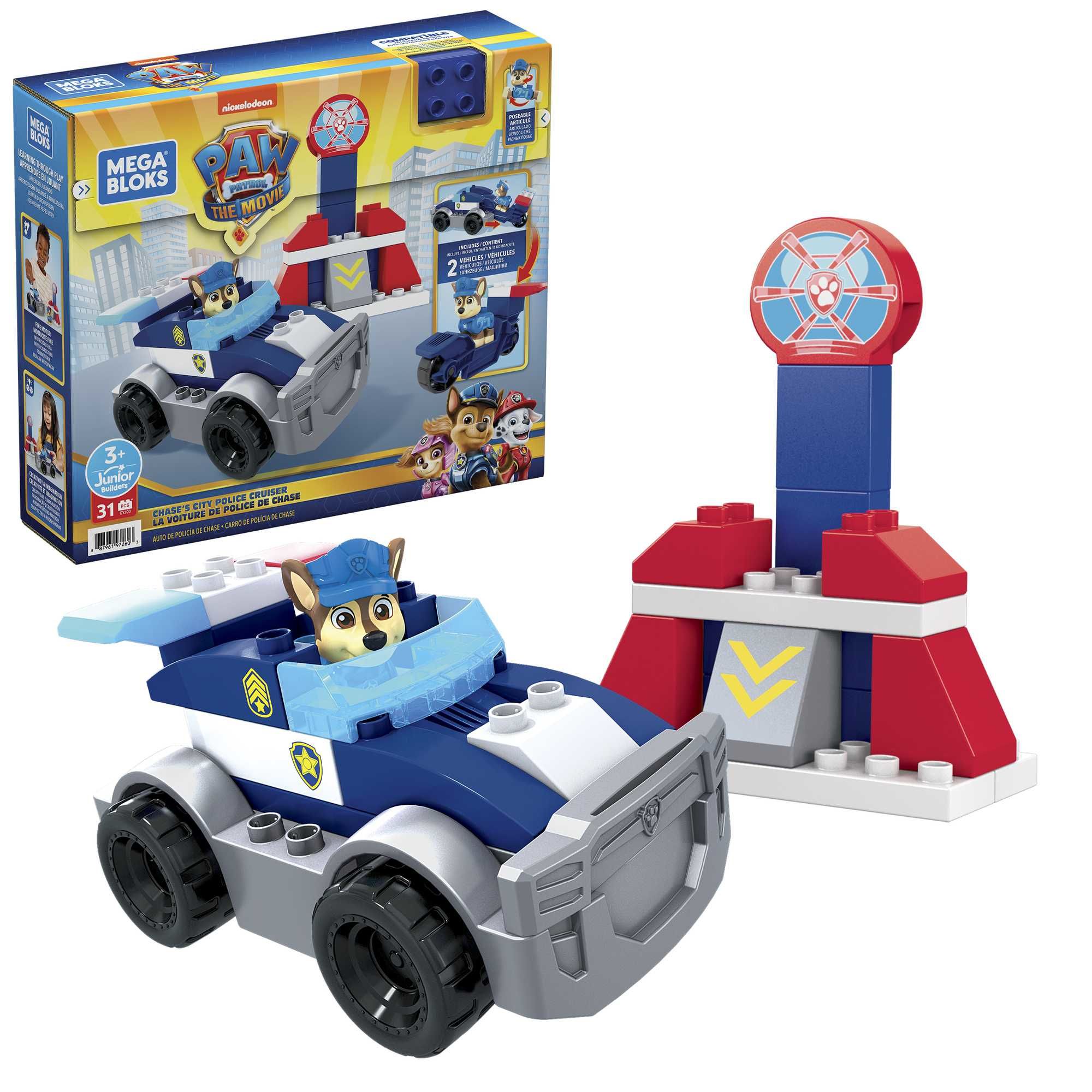 MEGA BLOKS Paw Patrol Chase's City Politieautoset - Bouwpakket - 30 bouwstenen