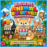 Kawaii Animal Buildings Coloring Book: Book 2: Sky & Jungle Friends