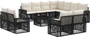 vidaXL Banc de jardin - Set - 12 pièces - Noir et crème-blanc - Polyrotin