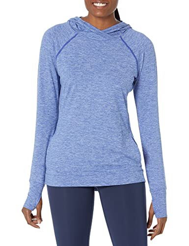 Amazon Essentials Amazon Essentials Women's Geborstelde Tech Stretch Popover capuchontrui (verkrijgbaar in grote maten), Blauw Ruimteverf, M