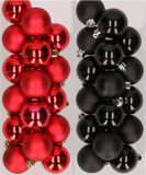 Decoris Kaemingk B.V. 32x Kunststof Kerstballen Mix Rood/Zwart 4 cm