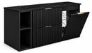3xE living Meuble de salle de bain avec panier à linge, noir / plateau en marbre noir "Black Royal" / poignées noires, 120 x 57 x 46 cm
