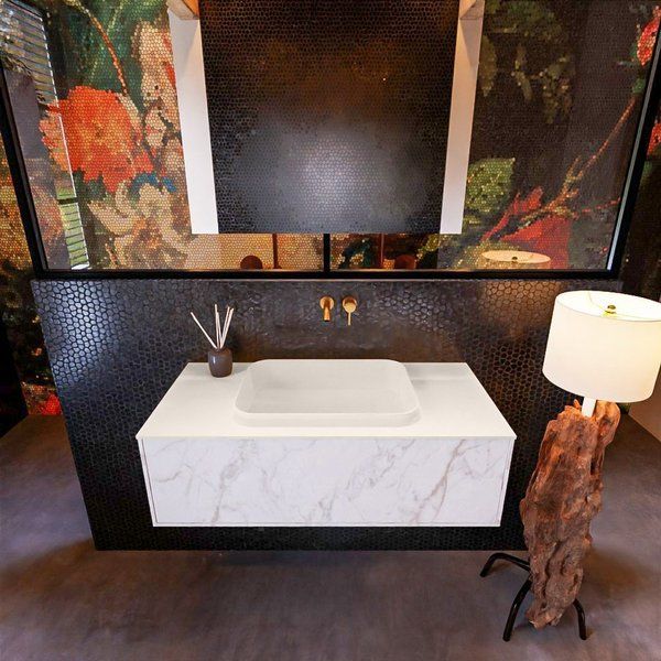Mondiaz ERIN 100cm badmeubelset carrara met 1 lade + Wastafel RIDGE Linen