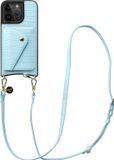 AVY Leren Hoesje geschikt voor Apple iPhone 15 Pro | Met Koord en Kaarthouder | Compatibel met MagSafe | Leather Case met Crossbody Koord & Wallet | Long Leather | Croco Blauw
