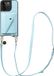 AVY Leren Hoesje geschikt voor Apple iPhone 15 Pro | Met Koord en Kaarthouder | Compatibel met MagSafe | Leather Case met Crossbody Koord & Wallet | Long Leather | Croco Blauw