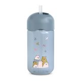 Suavinex, My Family Leerbeker voor kinderen, met rietje van zachte en flexibele siliconen, lekvrij en vuilafstotend, vaatwasmachinebestendig, met deksel, 340 ml, blauw
