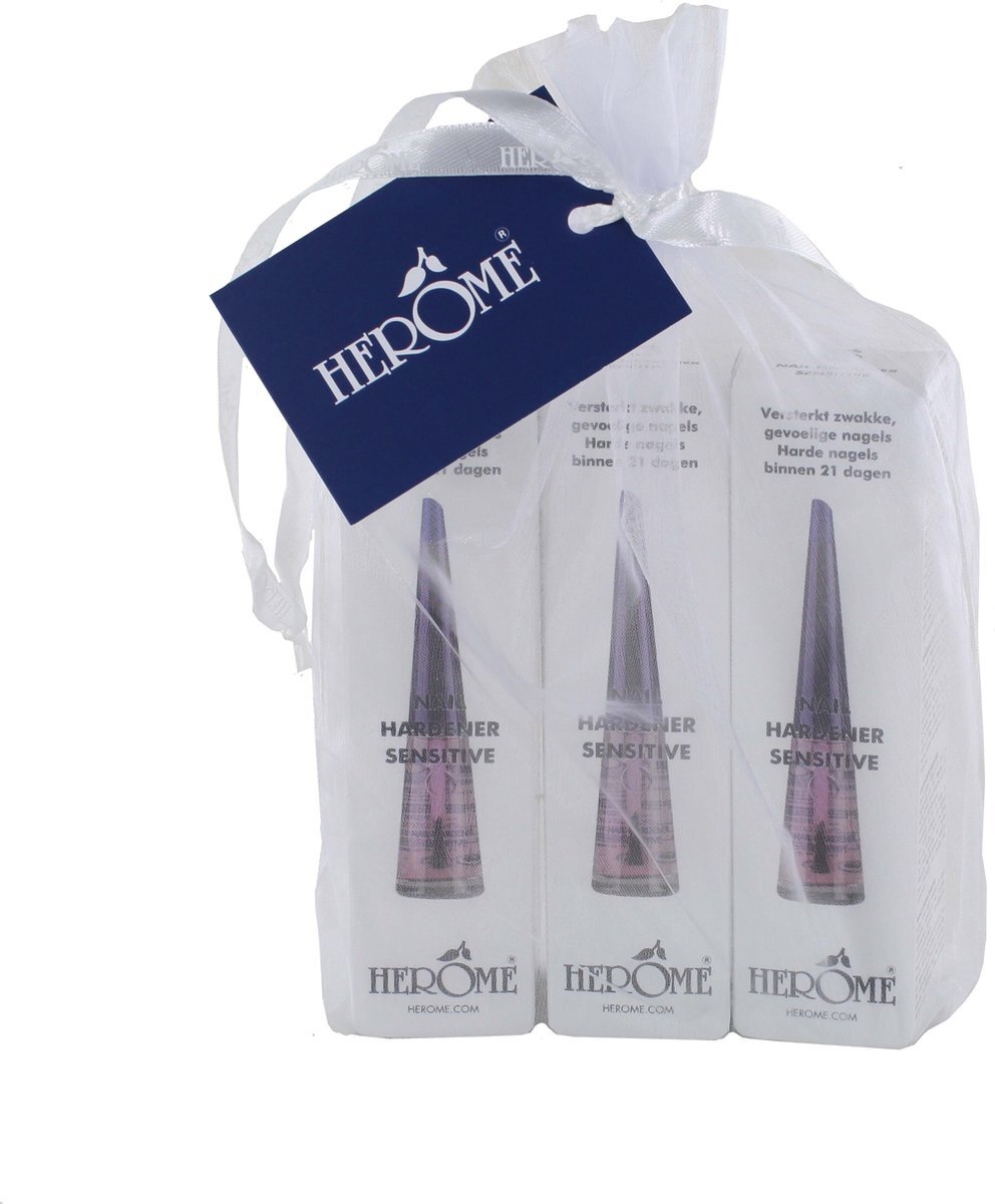 Herome 3-Pack Nagelverharder en Base Coat - Nail Hardener Sensitive - met Keratine verbetert de Conditie van de Nagels - TFS Hars- en Tolueenvrij - 3*10ml