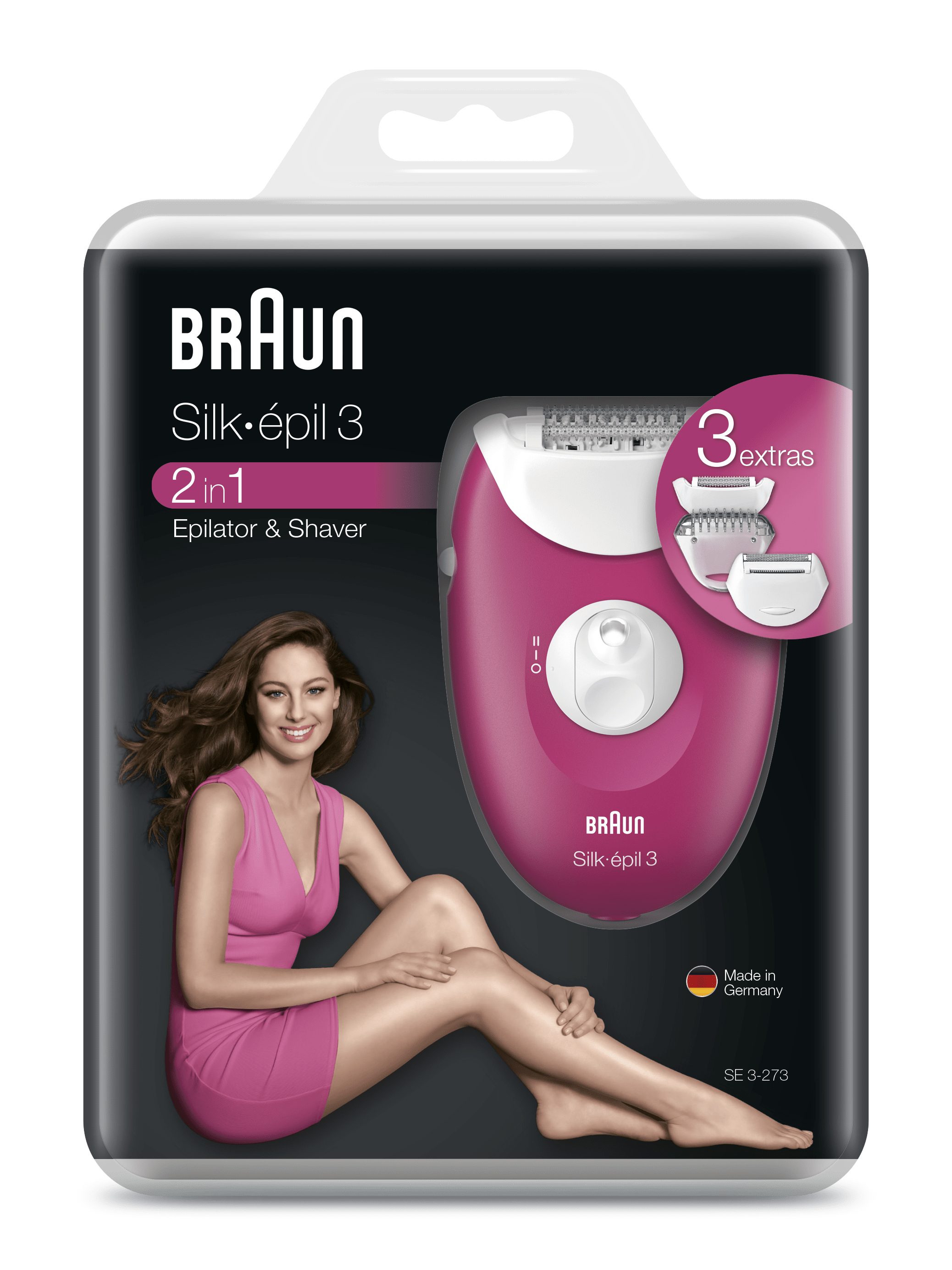 Braun   Silk-&#233;pil 3 3-273 Epilator Raspberry Pink Met 3 Extra’s