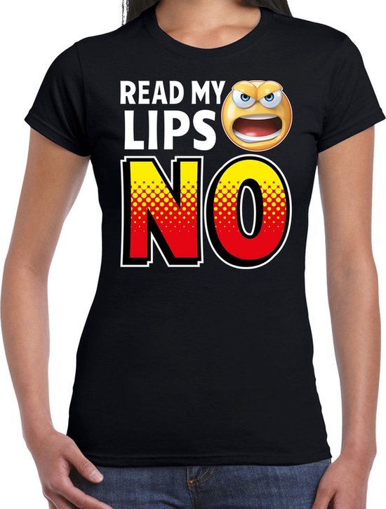 Bellatio Decorations Funny emoticon t-shirt Read my lips NO zwart voor dames XS