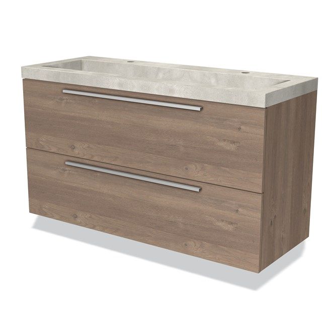 Maxaro Modulo Badkamermeubel 120cm Middenbruin Eiken Beton 2 Lades