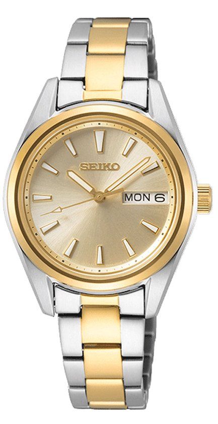 Seiko SUR354P1 Dameshorloge - Zilverkleurig - Goudkleurige Wijzerplaat - Stalen Band - Saffierglas
