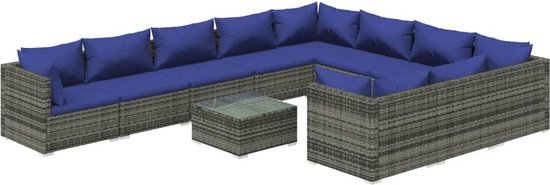 vidaXL 11-delige Loungeset met kussens poly rattan grijs