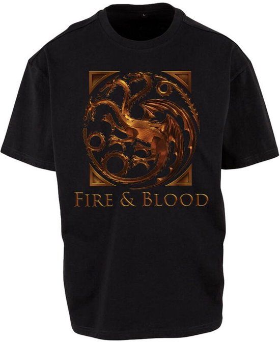 Game Of Thrones House of the Dragon - Fire & Blood Metal Emblem Unisex T-shirt - zwart - 3XL