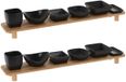 Excellent Houseware Serveerplank - 2x - met 6 hapjes/saus/tapas schaaltjes - schaaltjes - hout - 50 x 8 cm
