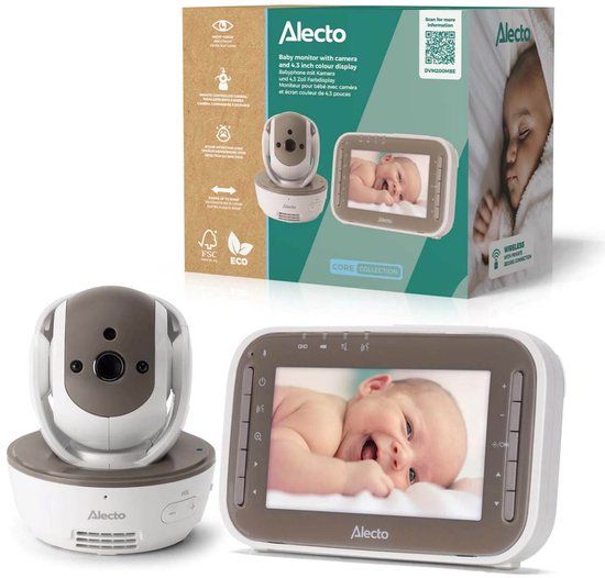 Alecto DVM200MBE - Babyfoon met camera en 4.3" kleurenscherm, Wit/Bruin