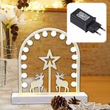 Hellum Led-decoratielamp, ster en rendier, wit, metaal, met schakelaar, 17 warmwitte leds, 26 x 26 cm, kabel wit, indoor, kerstdecoratie, 59 lm, 577068