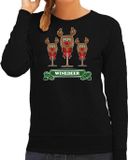 Bellatio Decorations Foute Kersttrui/sweater dames - winedeer - zwart - wijn - rendier - Rudolf S