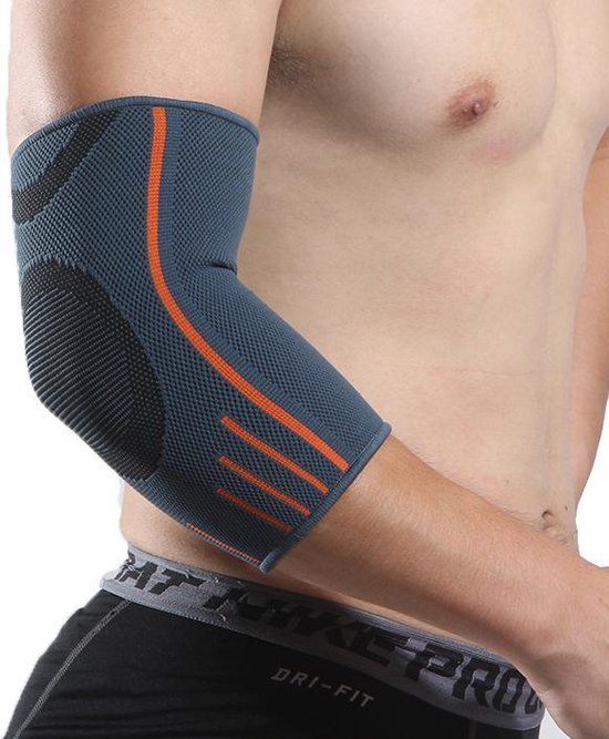 Elleboogbrace - Compressieband - Maat M - Grijs/Oranje - Elastiek - 4-seizoenen