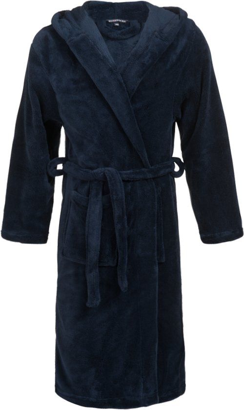 Badrock Flanel ochtendjas kinderen marineblauw capuchon maat 152/158