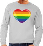 Bellatio Decorations Shoppartners Bv Grote maten regenboog hart sweater grijs - plus size lgbt sweater voor heren - gay pride XXXXL