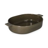 Plat, émail réactif, grès, vert olive, 35,5 x 22 cm