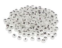 Kunststof kralen met fosforescerende letters, 1200 stuks, ca. 7 mm diameter, binnendiameter: 1 mm. Doos