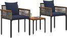 Poly Rattan Ensemble de meubles d'extérieur avec coussin gris et bleu marine