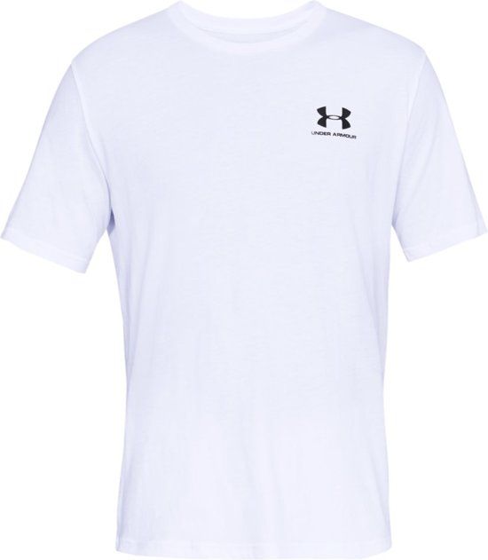 Under Armour Sportstyle Left Chest SS Sportshirt Heren - Maat M - Wit/Zwart