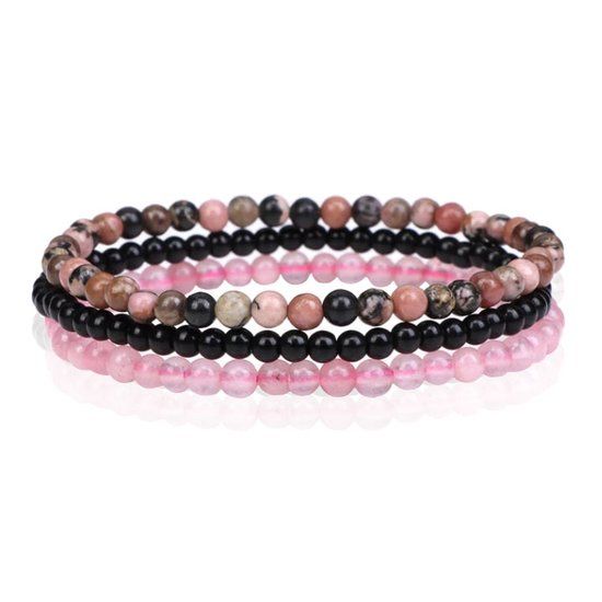 Memphis Stacked Dames Armbanden set - Roze/Zwart - 19cm