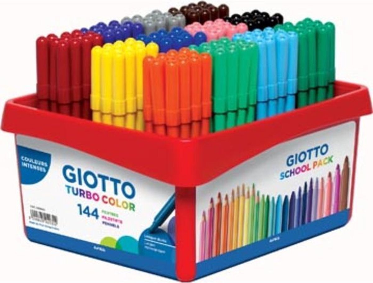 Giottos Turbo Color viltstiften, schoolpack met 144 stuks in geassorteerde kleuren