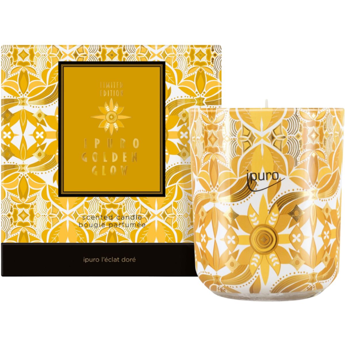 ipuro Golden Glow Geurkaars - Cylinder - Cocoa, Fruitig, Grapefruit, Patchoeli, Vanille, Violet - Goud, Wit - 270 g